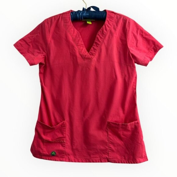CROCS Medical Apparel scrubs short sleeve pink coral V-neck figs pullover top XS - Picture 2 of 7